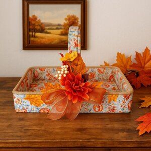 Autumn Decorative Fabric Basket Padded Floral Fall Display Hamper Box Decor Gift